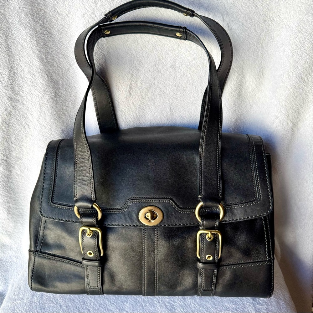 Vintage Coach Hampton #11046 Large Shoulder Bag Turnlock Black Leather - Picture 11 of 11